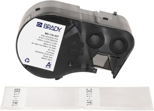 Brady Authentic (M5-116-427) Self-Laminating Vinyl Wrap Around Labels 2.5" H x 1.5" W Black on White, Clear, 80 Labels. for use with The BMP51 and M511 Label Printers