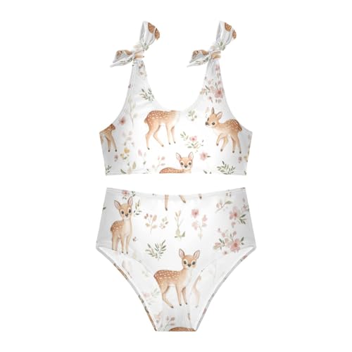 Plaaee Girls' 2 Piece Swimsuits Watercolor Deer Cute Bikini Set Bathing Suit 4T