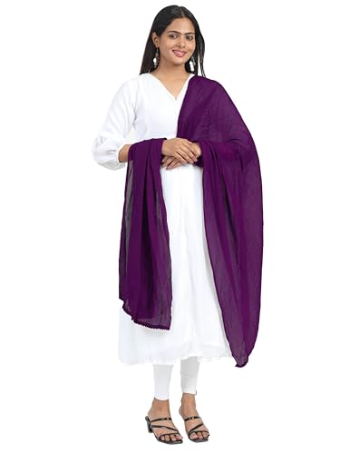 Image of Miraan Solid Pure Cotton Dupatta with Pom Pom Border, 2.25 meters length (DUPCOTTON)