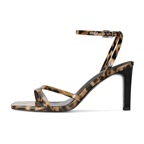 Image of SOVANYOU Heeled Sandals for Women Dressy Square Open Toe Strappy High Heels with Ankle Strap for Wedding Party Daily Wear
