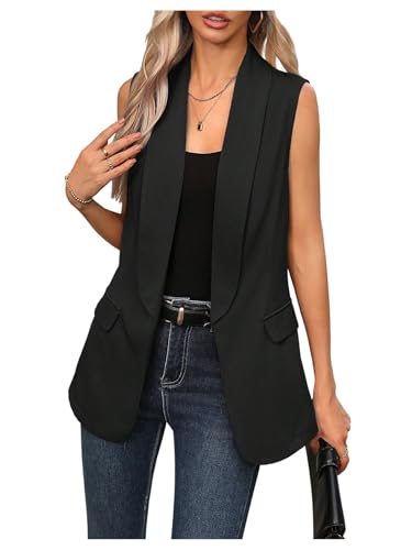 GORGLITTER Women's Sleeveless Blazer Vests Open Front Lightweight Work Office Long Blazer Outerwear Trendy Fall 2025