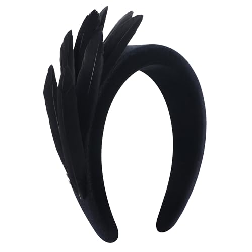 Zinniday Women's 1920s Feather Headband - Black Goose Feather Fascinators Fashion Elegant Headband Classic Velvet Headpiece for Women Girls Events and Party