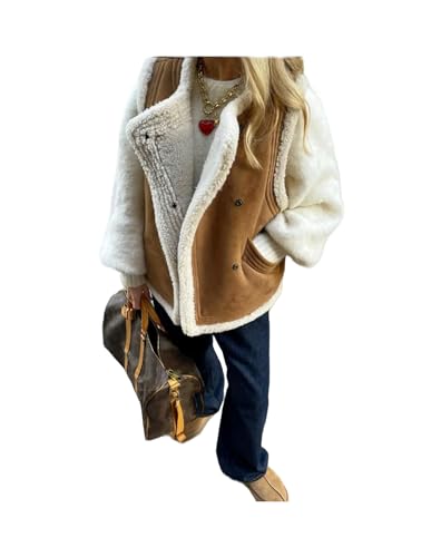 KWTF Chaleco de piel cálido a la moda para mujer, chaquetas elegantes sin mangas con cuello vuelto, chaleco informal elegante de piel sintética para invierno