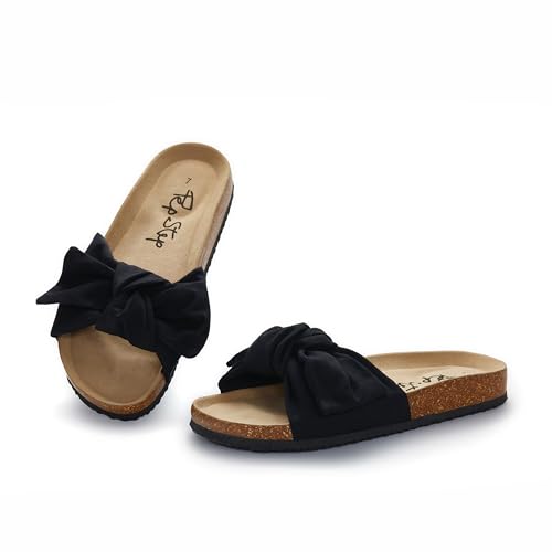 PepStep Slide Sandals for Women or Ladies Dressy Summer Casual, Cute Bow Tie Knot On Top Strap, Comfy Slip On Cork Foot Bed4