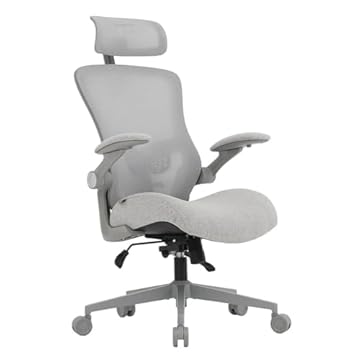 Cadeira Escritório Ergonomica e Confortável DT3 Vita Super com apoio de cabeça 2D com revestimento Mesh Vintex-Y™+Tecido Max2Weave™,braço retrátil até 90º+rotação (Grey Frame)