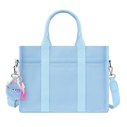 Image of BECOJADDE Structured Canvas Tote Bag for Women, Multi-Compartment Zippered Purse for Work Bible Travel