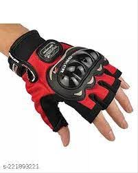 Image of Leosportz Riding Gloves for Men Bike Riders - Special Tactical Gloves with Rubber Knuckle Punch | Non-Slip Half Finger with Firm Padding Motorcycle Gloves (M, Red)