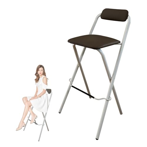 Taburete de Bar Plegable de 76 cm con Respaldo Acolchado de Espuma, portátil, para Cocina, para Adultos, no Requiere Montaje, Ligero, Duradero, Color Negro, marrón y Blanco, 65 cm (26 pulgad