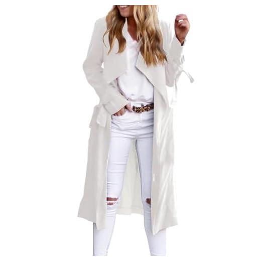 Trench-coat pour femme élégant couleur unie veste coupe-vent manches longues revers manteau long classique mi-saison léger été mode trench avec capuche ample décontracté veste mi-saison