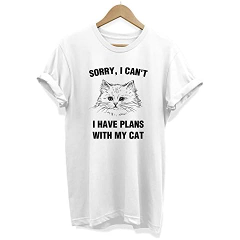 Sorry I Can't I Have Plans with My Cat - Slogan Hipster - Mens T-Shirt - White Large Cover