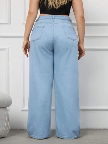 Image of KOTTY Women's Plus Size Straight Fit High Waist Wide Leg Jeans for Stylish Trendy Look