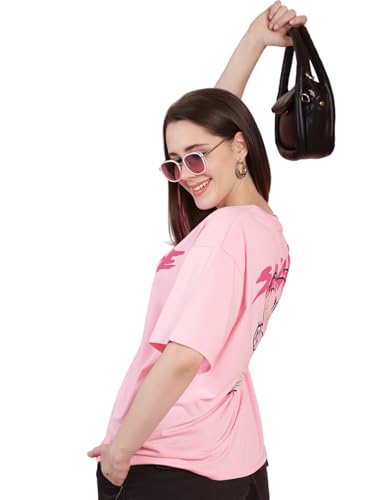 Image of Preneum Women's Cotton Cool Graphic Printed Baggy Fit Drop-Shoulder Sleeves Cotton Oversized T-Shirt