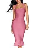 Women's Bandage Dress Sexy Halter Fishtail Bodycon Party Club Elegant Wedding Guest Dress (Antique Pink, XS)