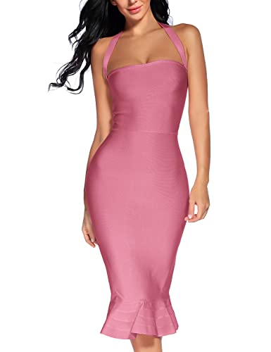 Image of houstil Women's V Neck Halter Fishtail Bandage Bodycon Dress Party