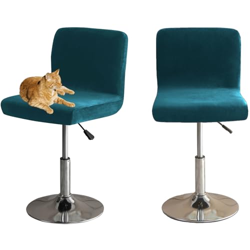 HOMECOVER Housses De Chaise De Bar avec Dossier, Élastique Velours Tissu Housses De Tabouret De Pub Amovible Courte Arrière Pivotant Couverture De...