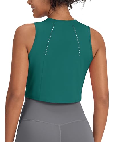 G4Free High Neck Tank Tops for Women Loose Crop Workout Tank Athletic Gym Exercise Lightweight Running Top Sleeveless (Teal,L)