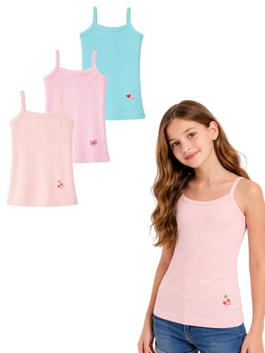Image of Kids Girl's Regular Fit Vest| 100% Cotton| Skin Friendly | Lightweight | Sleeveless Design | Pack Of 3 (Color & Print May Vary)