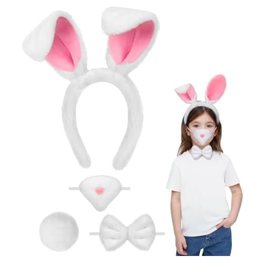 4PCS Accesorios de Disfraz Conejo, Diadema Orejas Conejo Nariz de Conejo Pajarita y Cola, Complementos Disfraz Animal Niños Adultos para Pascua Halloween Carnaval Cosplay Cumpleaños Fiesta Temática