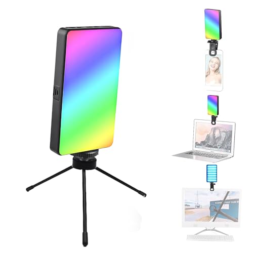 Image of GIFTMAX Mini Portable LED RGB Video Light with Tripod for Video Conference, Soft Lighting, Light with Clip for Laptop, Computer Light (RGB Mini Light + Tripod Leg)
