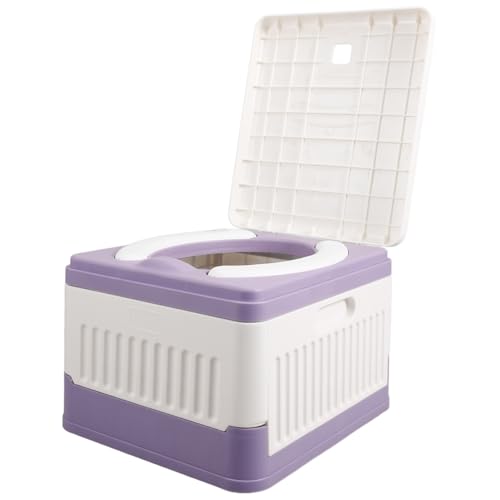 TOVINANNA Foldable Emergency Portable Toilet Enamel Urinal for Boys Car Simple Toilet Container Sturdy Hibiscus Wood Comfortable Soft PVC Seat for Travel Camping Daily Emergencies