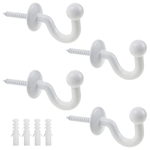 JPGhaha 4 Pièces Embrasses de Rideaux Crochets 60mm en Alliage de Zinc en U Blanc Crochet d’Arrimage de Rideau à Tête Ronde avec Tubes d’Expansion Plastique - pour Accorcher Rideaux Vêtements Clé
