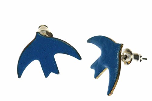 Boucles d'oreille hirondelle en émail bleu oiseau colombe bijoux faits main Miniblings PLUG