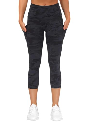 Image of THE GYM PEOPLE Thick High Waist Capris Yoga Pants with Pockets, Tummy Control Workout Running Yoga Leggings for Women