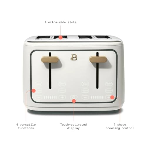 Beautiful 4-Slices Toaster, Touch-Activated Display, 1800W, 7 Browning Settings, Gluten-Free, Frozen & Reheat, Extra Wide Slots, Soft Matte Finish (White Icing)