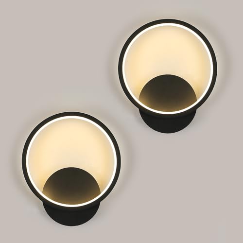 Osairous Applique Murale Intérieure 2 Pièces, 12W 1350LM Ronde Lampe Murale LED Moderne, Aluminium Luminaire Murales Blanc Chaud 3000K pour Chambre Salon...