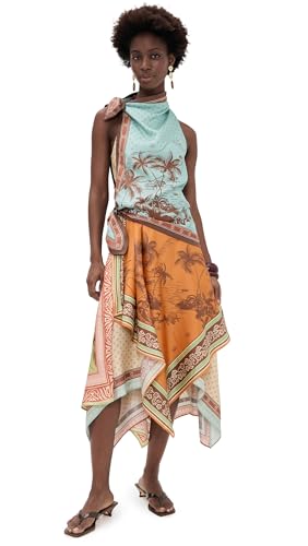 ALÉMAIS Women's Alberta Silk Scarf Midi Dress, Multi, 12