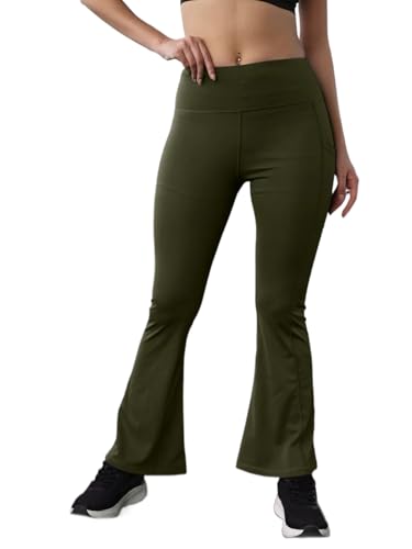 Image of CHKOKKO Gym Pants for Women Workout High Waist Flared Yoga Pants for Woman with Side Pocket Quick Dry Body Fit Stretchable Sports Leggings Trousers Activewear Lower