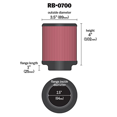 Image of K&N High-Flow Original Lifetime Universal Clamp-On Air Filter: High Performance, Premium, Washable: Flange Diameter: 2.5 In, Filter Height: 4 In, Flange Length: 1 In, Shape: Round, RB-0700 (Pack of 6)