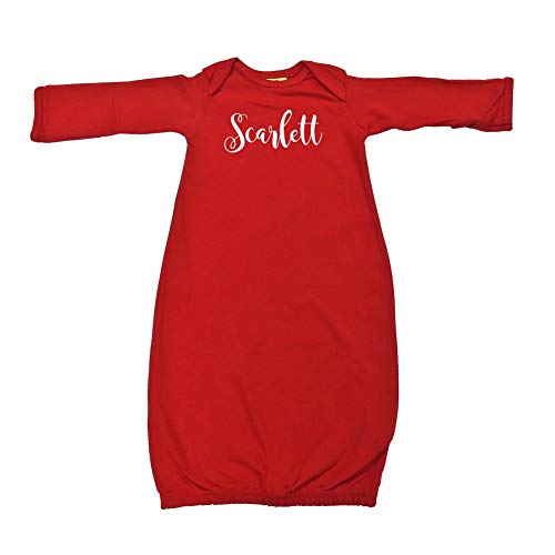 Scarlett - Personalized Name Baby Cotton Sleeper Gown (Red Newborn)
