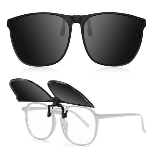 Kiiwah Polarisiert Sonnenbrillen Aufsatz Brille UV400 Clip on Sonnenbrille für Brillenträger Ultraleicht Sonnenbrille Zum Aufstecken Damen Herren (Schwarz)