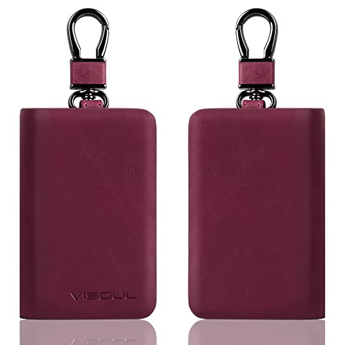 Image of VISOUL Car Key Case Holder Double Zipper, Leather Car Smart Key Fob Case with Keychain for Men and Women
