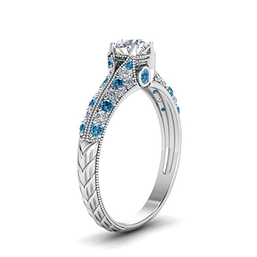 Image of Choose Your Gemstone 2 Row Milgrain Diamond CZ Ring 925 Sterling Silver Round Shape Vintage Engagement Rings Matching Jewelry Wedding Jewelry Easy to Wear Gifts US Size 4 to 12