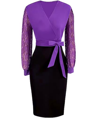 Image of BOGURST Semi Formal Church Dresses for Women Bishop Sleeve Sexy V Neck Bodycon Midi Dresses