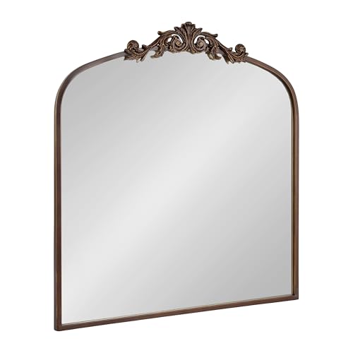 Image of Kate and Laurel Arendahl Ornate Traditional Square Arched Mirror; 28 x 30; Bronze; Decorative Baroque Style Vintage Arch Mirror with Wide Frame and Ornamental Crown