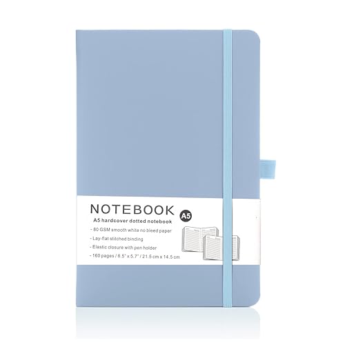 Yanek A5 Lined Notebook - Hardcover 160 Pages Writing Pad for Notes Journals Sketches School Office and Personal Use - Durable Portable Pack of 1 (Light Blue)