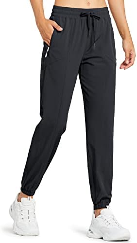 Libin Women's Lightweight Joggers Quick Dry Hiking Running Pants Athletic Workout Track Casual with Zipper Pockets,Black M