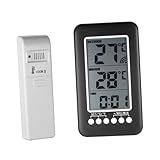 Toyvian Kabelloses Digital Thermometer mit Uhr Funk innen außentemperaturanzeige Reichweite Batteriebetrieben für Haus Kühlschrank und Gefrierschrank