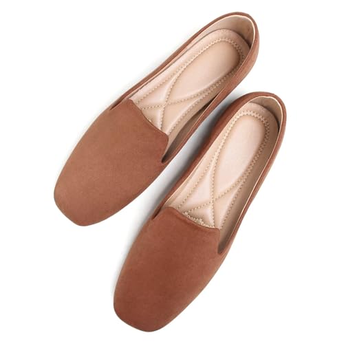 Image of ChaiRong Zhou Women Square Toe Ballets Flats Comfort Slip On Walking Shoes for Driving