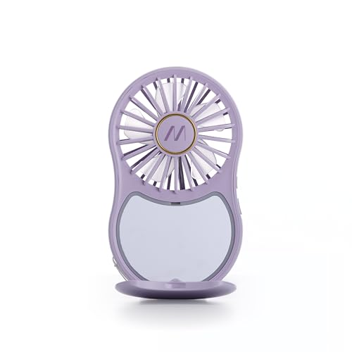 Muitomas, Mini Ventilatore Portatile Ricaricabile, 3 Velocità, Ingresso USB-C, con Specchio Integrato e Luce, Colore Lilla