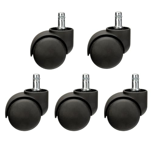Office Chair Wheels Replacement Rubber Chair Casters | Heavy Duty Caster for Hardwood Floors Tiles & Carpets | Supports up to 330 KGs Universal Size 2 Inch 11mm Pack Of 5 (Black)