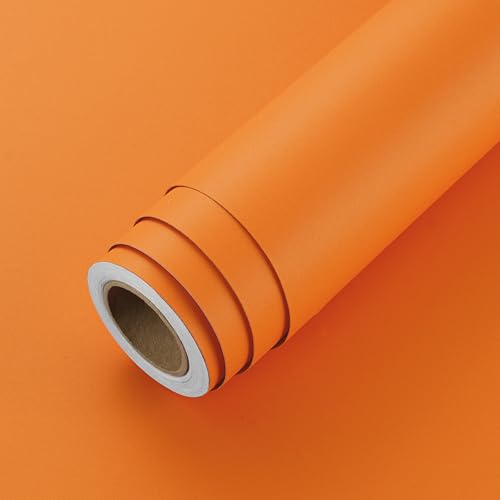 LaCheery 15.8inx46ft Warm Orange Removable Wallpaper Peel and Stick Solid Color Contact Paper for Cabinets and Drawers Matte Textured Wallpaper for Walls Bathroom Waterproof Kids Boys Vinyl Wall Paper