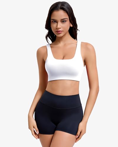 RIOJOY Sports Bras for Women, Double Lined Womens Sports Bras with Removable Pads, Racerback, Square Neck Gym Yoga Sport Bra2
