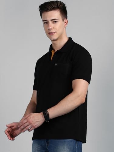 Image of Lux Cozi Men Cotton Regular Fit Polo Neck Half Sleeve Solid Casual T-Shirt with Chest Pocket | Pack of 2 |