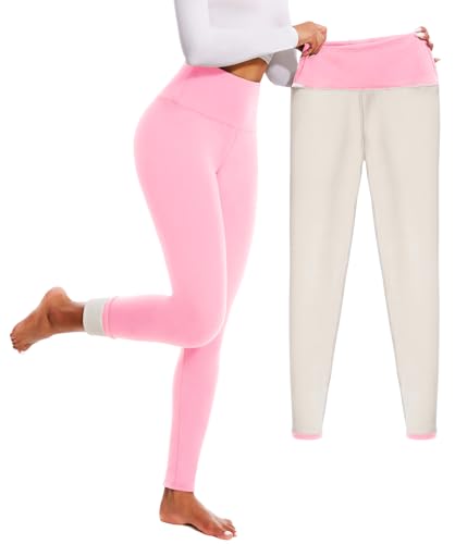 FULLSOFT Fleece Lined Leggings for Women – Thick High Waisted Winter Warm Yoga Pants Workout Tummy Control Thermal Warm Leggings(Pink,Medium)
