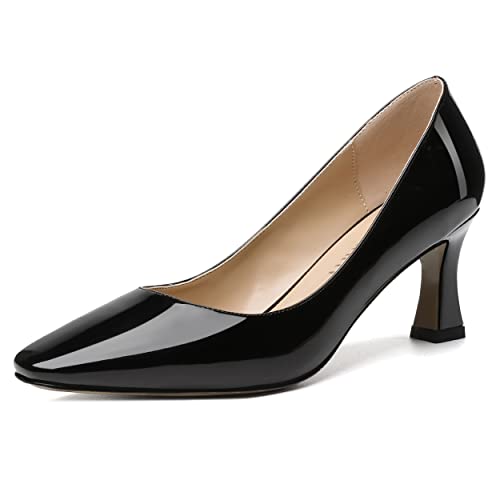 SKYSTERRY Women's Patent Office Solid Dress Slip On Square Toe Spool Mid Heel Pumps Shoes 2.5 Inch