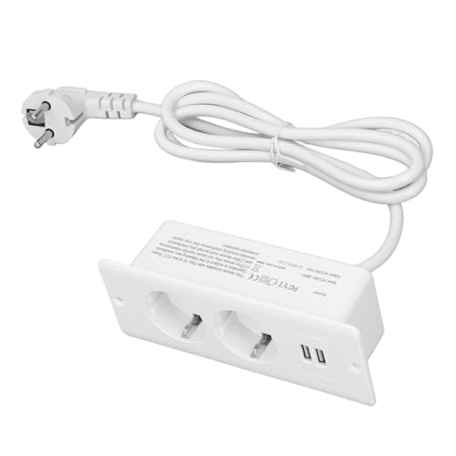 Hub d'alimentation de Bureau encastré, 2 Ports USB 2 AC 230-265V 10A, Barre d'alimentation de Table Intégrée, Prise UE pour Meubles et équipements...